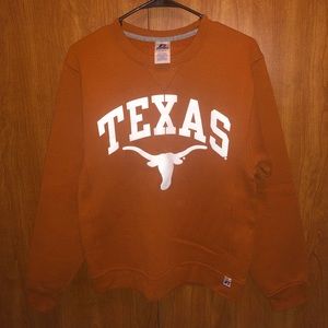crew neck sweatshirt. Texas. burnt orange.